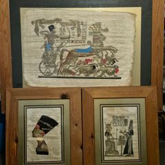 Beautiful Set of 3 Vintage Framed Egyptian Papyrus Paintings (With Certificate)