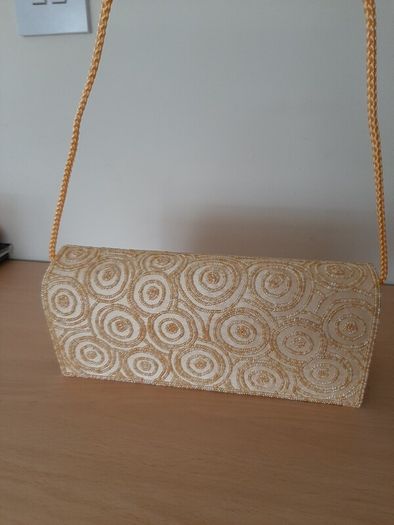 Yellow Gold Beaded evening clutch bag, brand new