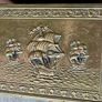 Ornate Brass Fireside Coal Box Embossed Three Ships at Sea Image 2