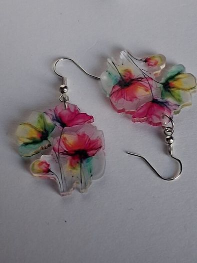 Vibrant Poppy Blossom Watercolour Earrings
