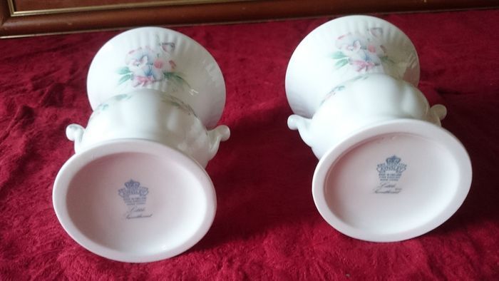 Pair Of Aynsley Little Sweetheart Pattern Two Handled Bone China Gold Gilt Vases Made In England
