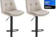 Bar Stools Set of 2 Bar Chairs Height Adjustable Swivel Kitchen Stools with Backrest and Footrest Dining Counter Steel Cream White