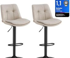 Bar Stools Set of 2 Bar Chairs Height Adjustable Swivel Kitchen Stools with Backrest and Footrest Dining Counter Steel Cream White