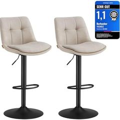 Bar Stools Set of 2 Bar Chairs Height Adjustable Swivel Kitchen Stools with Backrest and Footrest Dining Counter Steel Cream White