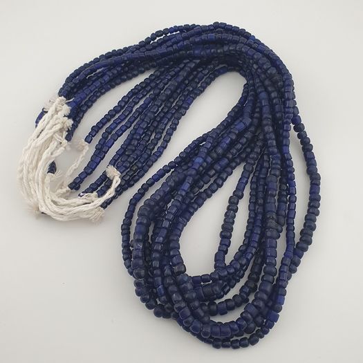 Antique African Style Dark Blue 4-5.5mm Glass Beads Necklace Strand