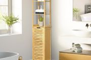 Storage Cabinet, Bamboo Floor Cabinet with 3 Shelves