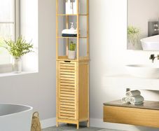Storage Cabinet, Bamboo Floor Cabinet with 3 Shelves