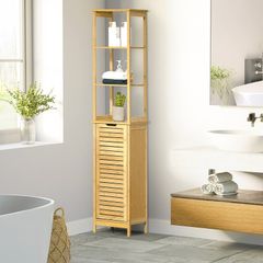 Storage Cabinet, Bamboo Floor Cabinet with 3 Shelves