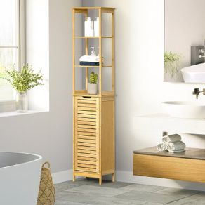 Storage Cabinet, Bamboo Floor Cabinet with 3 Shelves