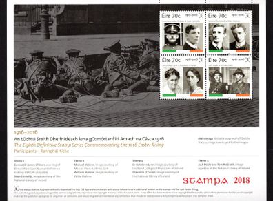 2018 Ireland Stampa Members Souvenir on 1916 Rising Centenary sheet of participants Commemorative Stamps Miniature Sheet Overprinted for Stampa Mint Never Hinged (MNH)