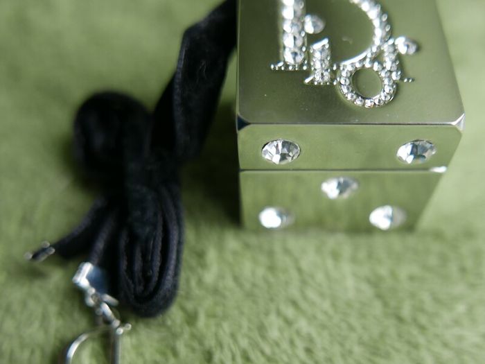 Christian Dior Play Swarovski Diamond Cube Lip Gloss Charm and CHRISTIAN DIOR Lucky Star makeup hand mirror compact brush