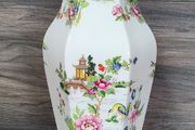 Crown Staffordshire Pagoda Pattern 6 Sided Hexagonal Vase With Lid Vintage Fine Bone China England