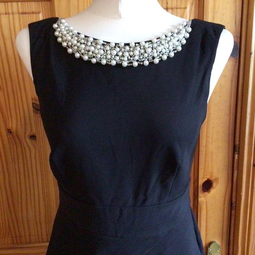 Dressbarn collection black tiered pencil dress pearl neckline Us 6 Uk 10 postage included