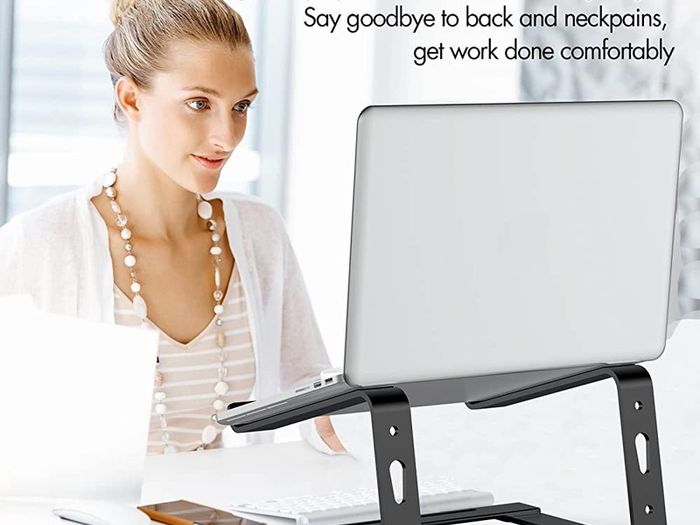Laptop Stand for Desk, Aluminium Laptop Riser Holder, Removable Notebook Stand Ventilated Cooling Computer Stand Compatible with 10-15.6 Inch Laptops Black (FREE POSTAGE)