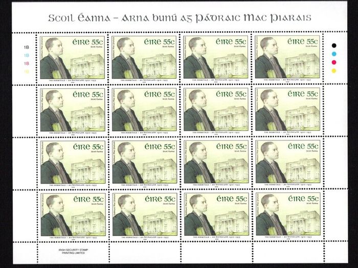 2008 Ireland Centenary of the Opening of Scoil Eanna by Padraig Pearse Commemorative Stamp Sheetlet Plate 1B1B1B1B Mint Never Hinged (MNH)