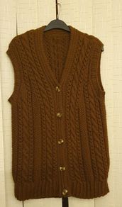 Size Medium - Hand Knitted Gilet - Aran Style - #