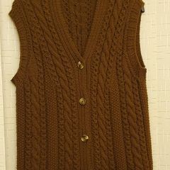 Size Medium - Hand Knitted Gilet - Aran Style - #