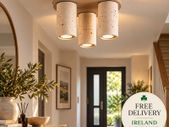 3 Light Travertine Look Ceiling Light Sand Beige Modern Flush Mount Spotlight