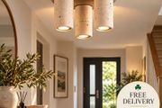 3 Light Travertine Look Ceiling Light Sand Beige Modern Flush Mount Spotlight