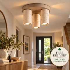 3 Light Travertine Look Ceiling Light Sand Beige Modern Flush Mount Spotlight