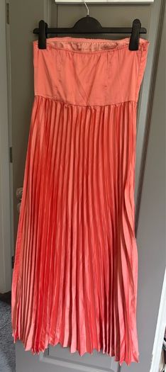 Womens Coral Pink Pleated Bandeau Midi Dress