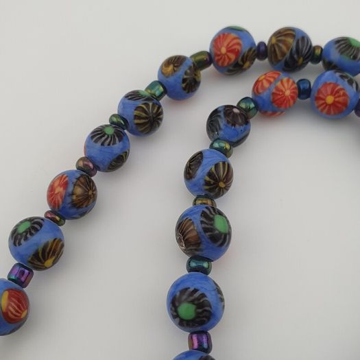 Antique Venetian Style Floral Glass Beads Necklace