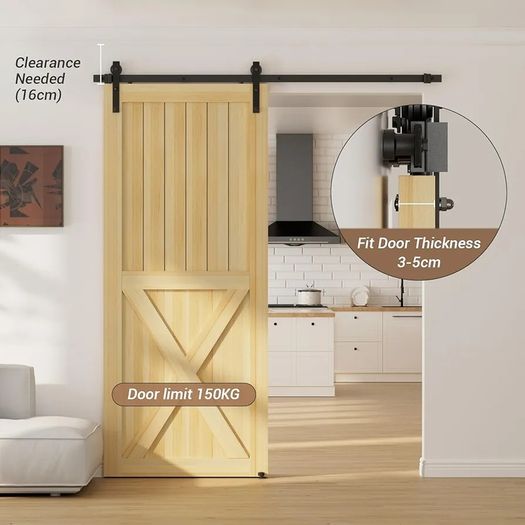 183CM/6FT Sliding Door Track Barn Door Hardware Kit Closet Rail Roller Accessory Adjustable Floor Guide