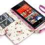 New Htc Windows Phone 8x Premium Pu Leather Wallet Black & Hot Pink  With Floral Interior / Black With Tan Inside Image 5