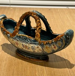Majolica Romano Pottery Italian Small Basket Boat