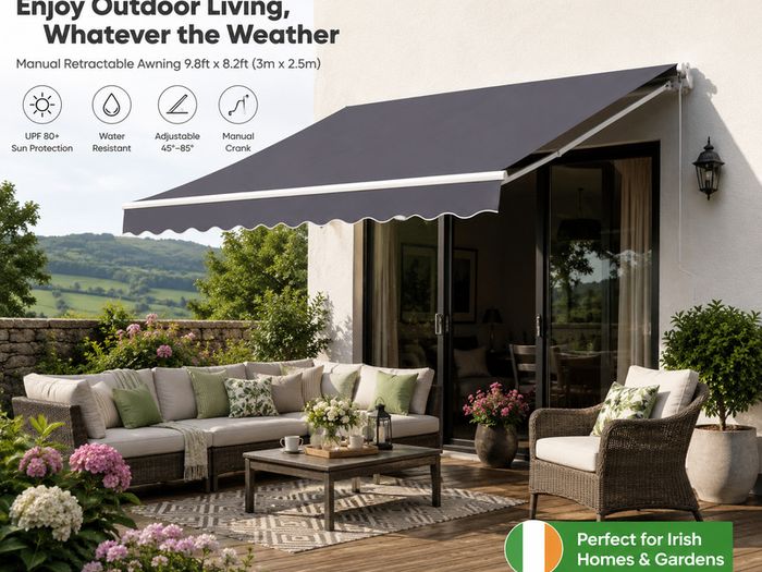 Manual Retractable Awning 9.8ft x 8.2ft 3m x 2.5m Outdoor Patio Sun Shade Dark Grey