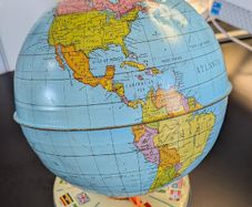 Vintage USSR Era World Globe Orange Meridian International Flag Base
