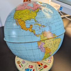 Vintage USSR Era World Globe Orange Meridian International Flag Base