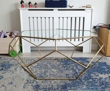 Stunning Geometric Gold & Glass Coffee Table (Excellent Condition)