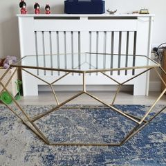 Stunning Geometric Gold & Glass Coffee Table (Excellent Condition)