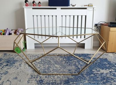 Stunning Geometric Gold & Glass Coffee Table (Excellent Condition)