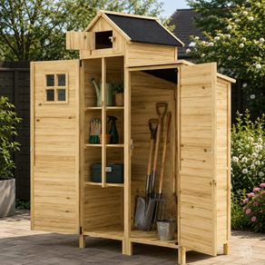 Wooden Shed with Double Zone Design Natural Wood