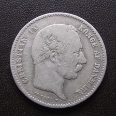 1875 Denmark. Christian IX. Silver 1 Krone