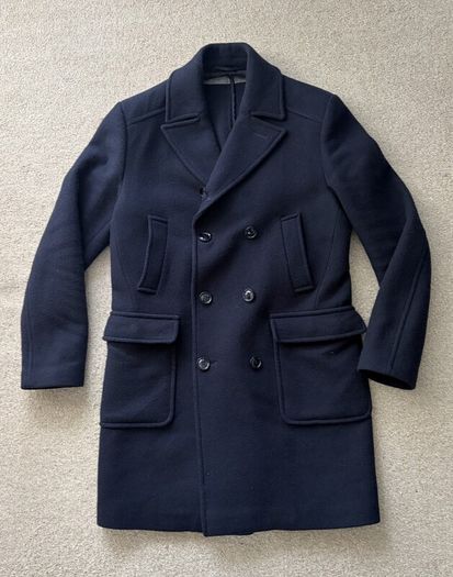 REISS Double Breasted Wool Blend Coat in Navy