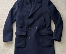 REISS Double Breasted Wool Blend Coat in Navy