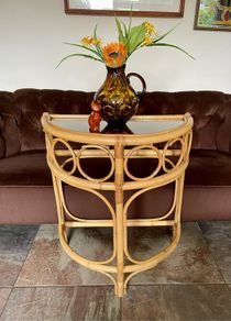 Mid 20th Century Bamboo Demi Lune Console Table Italian Design 1960s