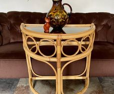 Mid 20th Century Bamboo Demi Lune Console Table Italian Design 1960s