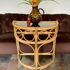 Mid 20th Century Bamboo Demi Lune Console Table Italian Design 1960s