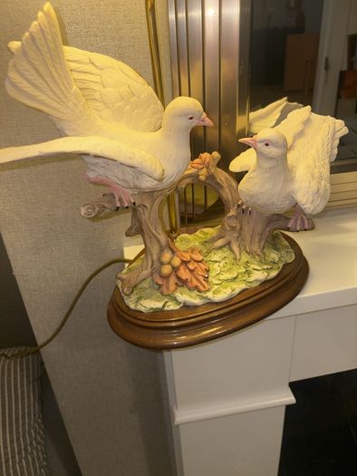 Large vintage double doves table lamp 65cm