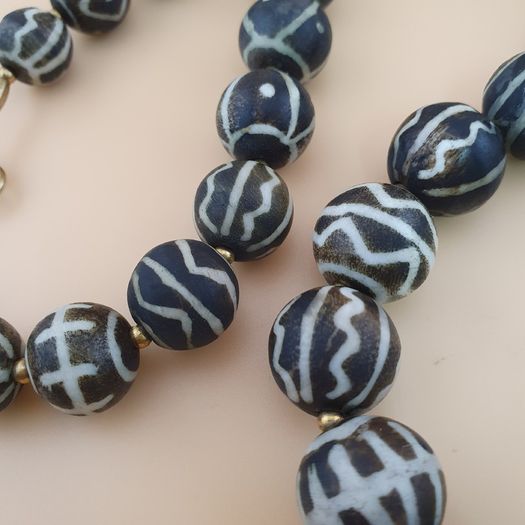 Burmese Antique Pumtek Pyu Petrified Wood Stone Beads Necklace 24 Inches