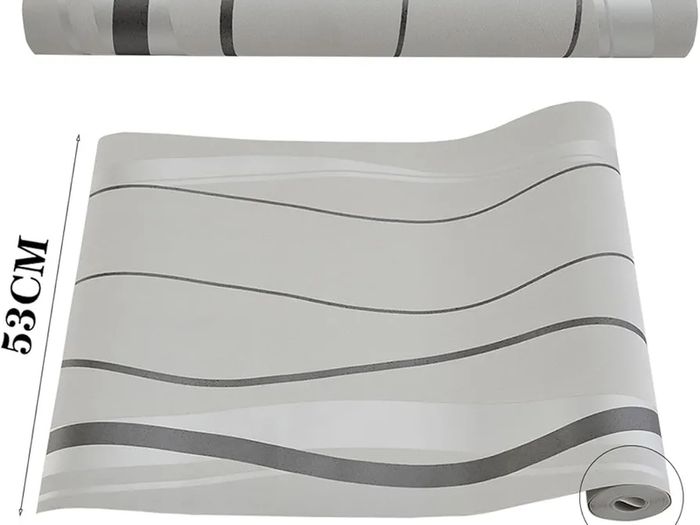 Non-Woven Wallpaper Flocking 3D Wallpapers 53cm x 9.5m Grey Minimalism Wavy Stripe Wall Covering for Living Room Bedroom Home Decoration
