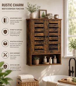 Wall cabinet with 2 doors vintage brown
