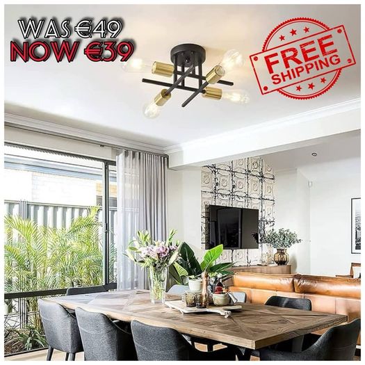 NEW SALE | Sputnik Ceiling Light Fixtures, Modern Black 4-Light Chandelier Ceiling Lights Industrial Semi Flush Mount Ceiling Lamp for Bedroom Living Room and Kitchen Island