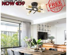 NEW SALE | Sputnik Ceiling Light Fixtures, Modern Black 4-Light Chandelier Ceiling Lights Industrial Semi Flush Mount Ceiling Lamp for Bedroom Living Room and Kitchen Island