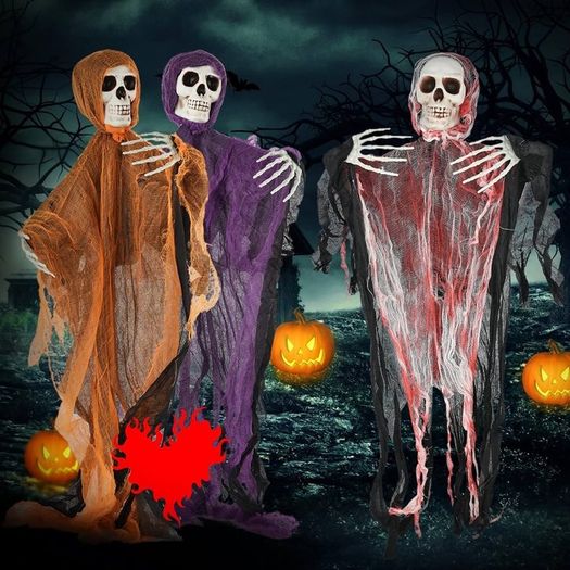 Halloween Decorations Outdoor, 3 Packs Halloween Skull Decorations, Hanging Skeleton Halloween Decorations Insertable Flying Ghost Halloween Indoor Decorations for Haunted House Garden