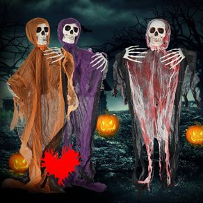 Halloween Decorations Outdoor, 3 Packs Halloween Skull Decorations, Hanging Skeleton Halloween Decorations Insertable Flying Ghost Halloween Indoor Decorations for Haunted House Garden